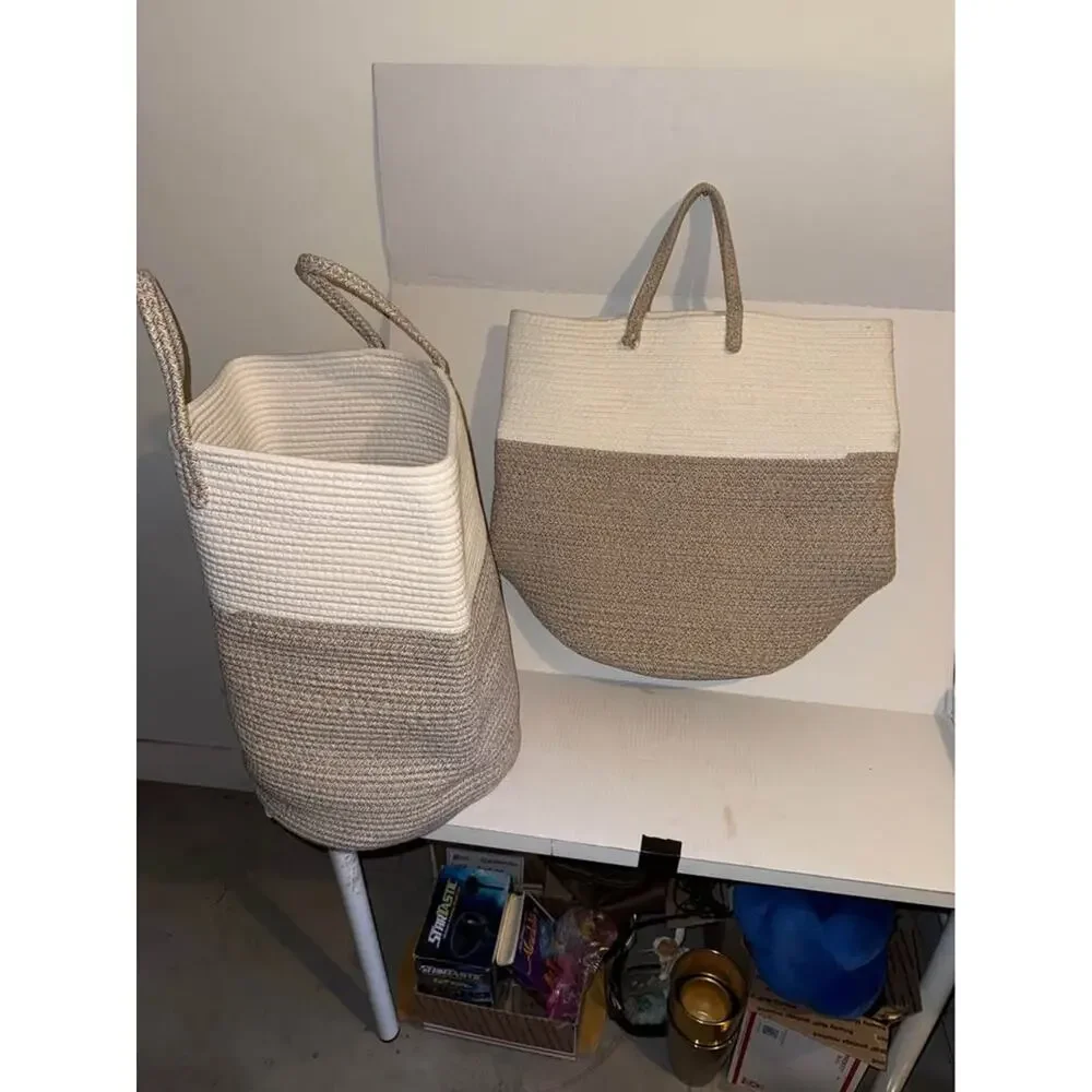 2 Cotton Rope Woven Laundry Hamper Decorative Storage Basket for Blankets